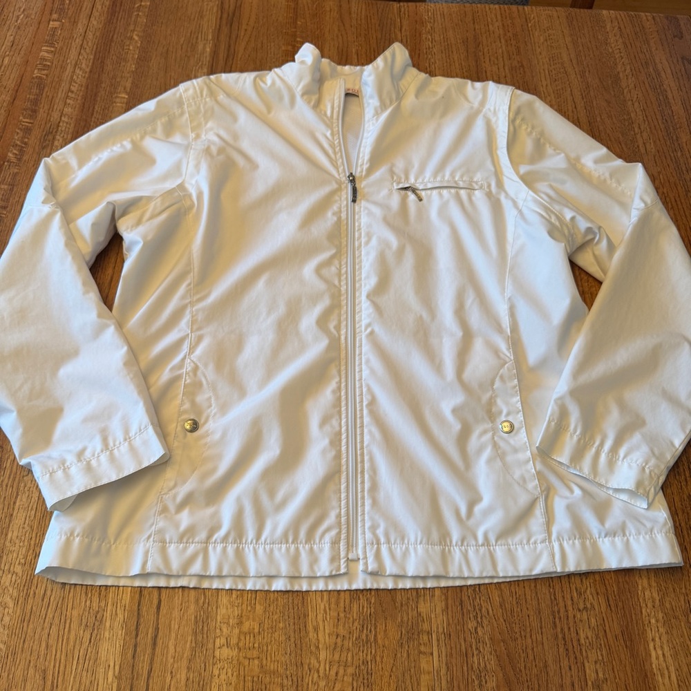 Women’s white IZOD front zip windbreaker jacket, size XL